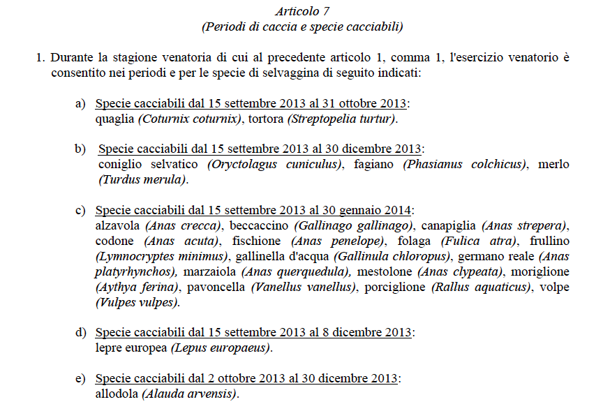 Calendario di caccia 2014-2015